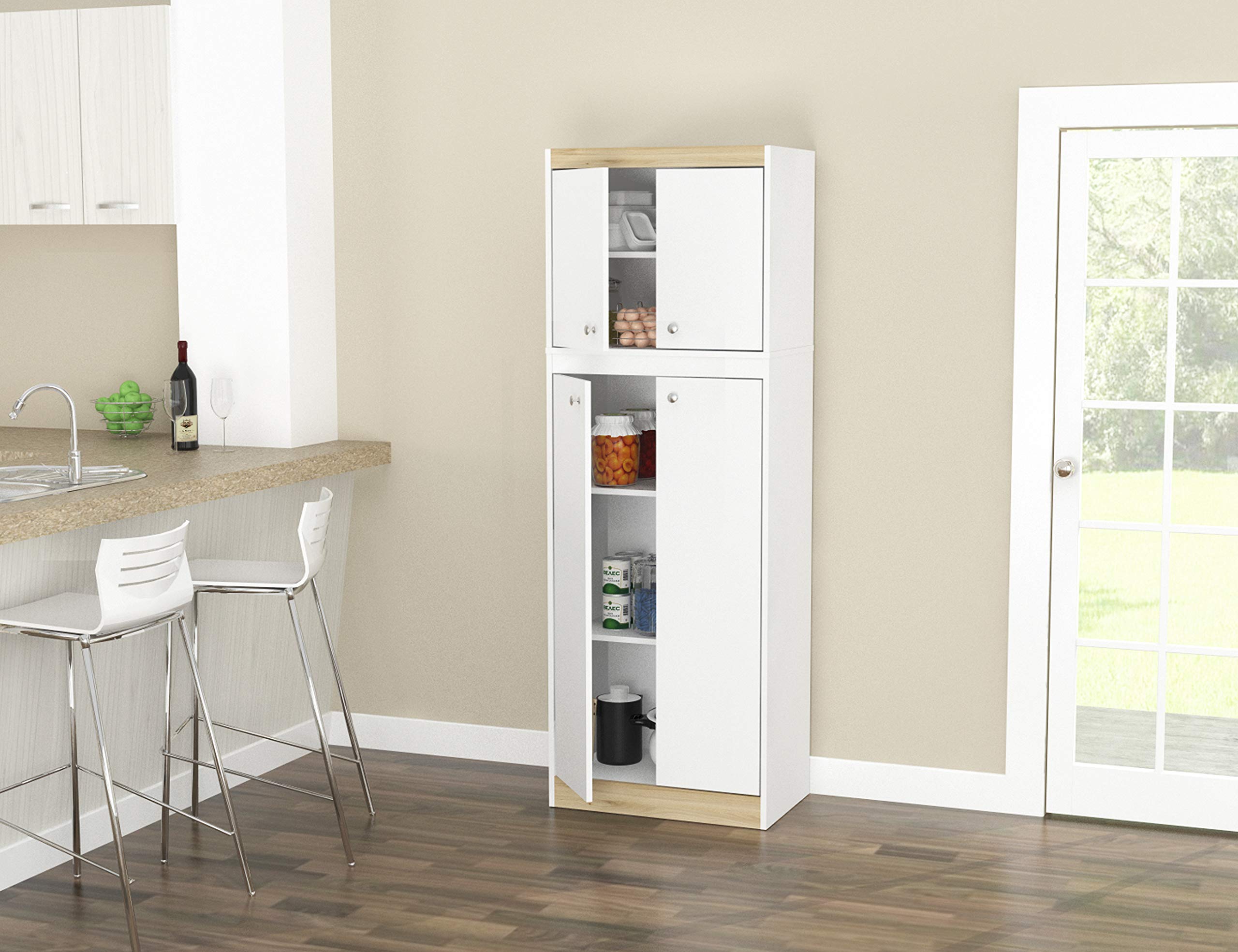 Inval Galley Kitchen 4-Door Storage Cabinet, White & Vienes Oak