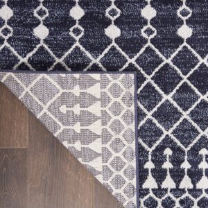 Nourison Royal Moroccan Farmhouse Navy/Grey 2'2" x 7'6" Area Rug, Easy Cleaning, Non Shedding, Bed Room, Living Room, Dining Room, Kitchen (2x8)