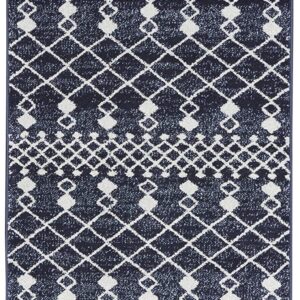 Nourison Royal Moroccan Farmhouse Navy/Grey 2'2" x 7'6" Area Rug, Easy Cleaning, Non Shedding, Bed Room, Living Room, Dining Room, Kitchen (2x8)