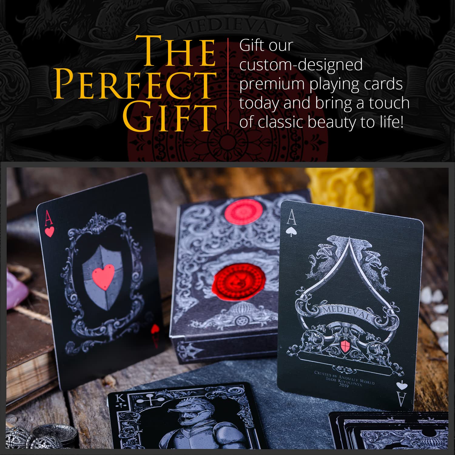 Medieval Playing Cards - Professional Poker Cards in Period-Authentic Middle Ages Designs - Stone Edition - Great for Magic, Cardistry, Gameplay - Deck of Cards for Kids & Adults Free Card Game E-book