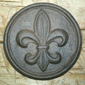 Cast Iron Fleur DE LIS Plaque Finial Garden Sign Home Wall Decor Rustic Brown