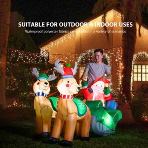 VIVOHOME 6.9ft Long Christmas Inflatable LED Lighted Santa on Green Sleigh with Reindeers and Gift Boxes Blow up Outdoor Yard Decoration