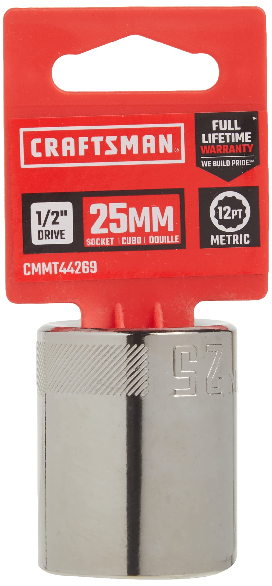 CRAFTSMAN Shallow Socket, Metric, 1/2-Inch Drive, 25mm, 12-Point (CMMT44269)