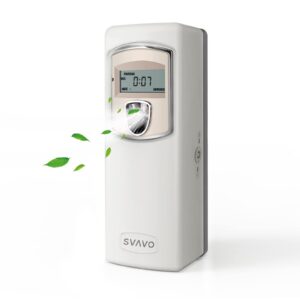 svavo automatic lcd fragrance dispenser - wall mount/free standing abs auto air freshener dispenser programmable aerosol spray perfume dispenser for bathroom, hotel, office, commercial place, grey