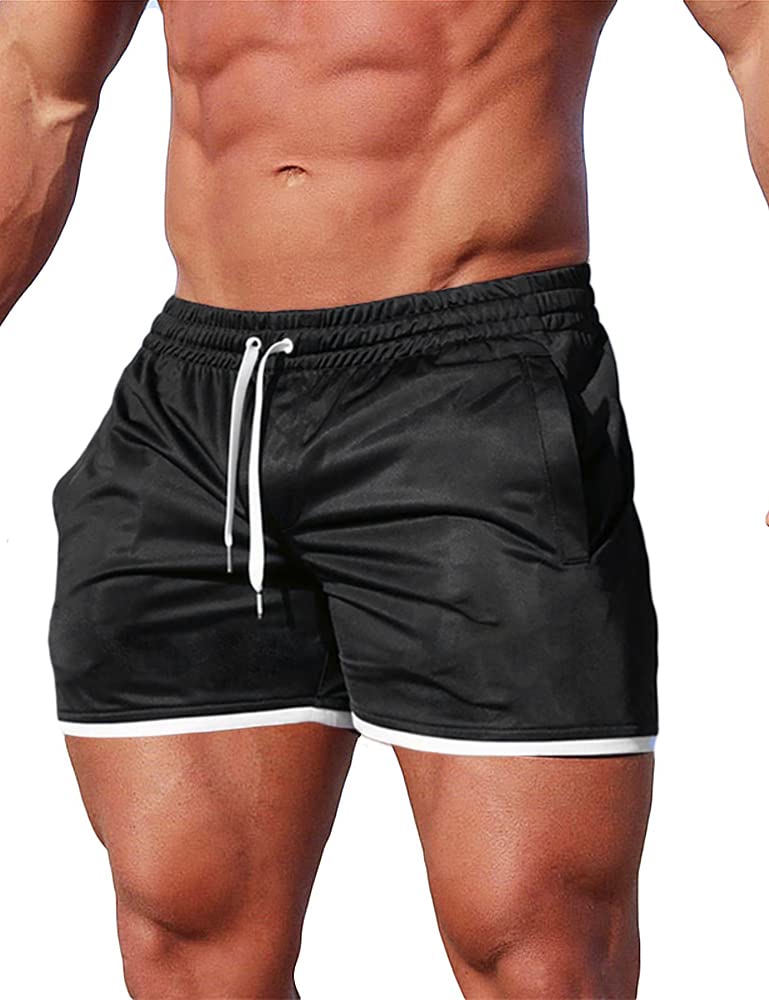 FLYFIREFLY Men's 4" Workout Running Shorts Quick Dry Lightweight Gym Yoga Shorts Black