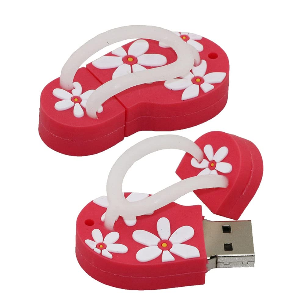 8GB Flip Flop Shape USB Stick USB 2.0 Memory Stick Flash Drive PenDrive Thumb Drive U Disk Data Storage USB Flash Disk with Chain (Red)