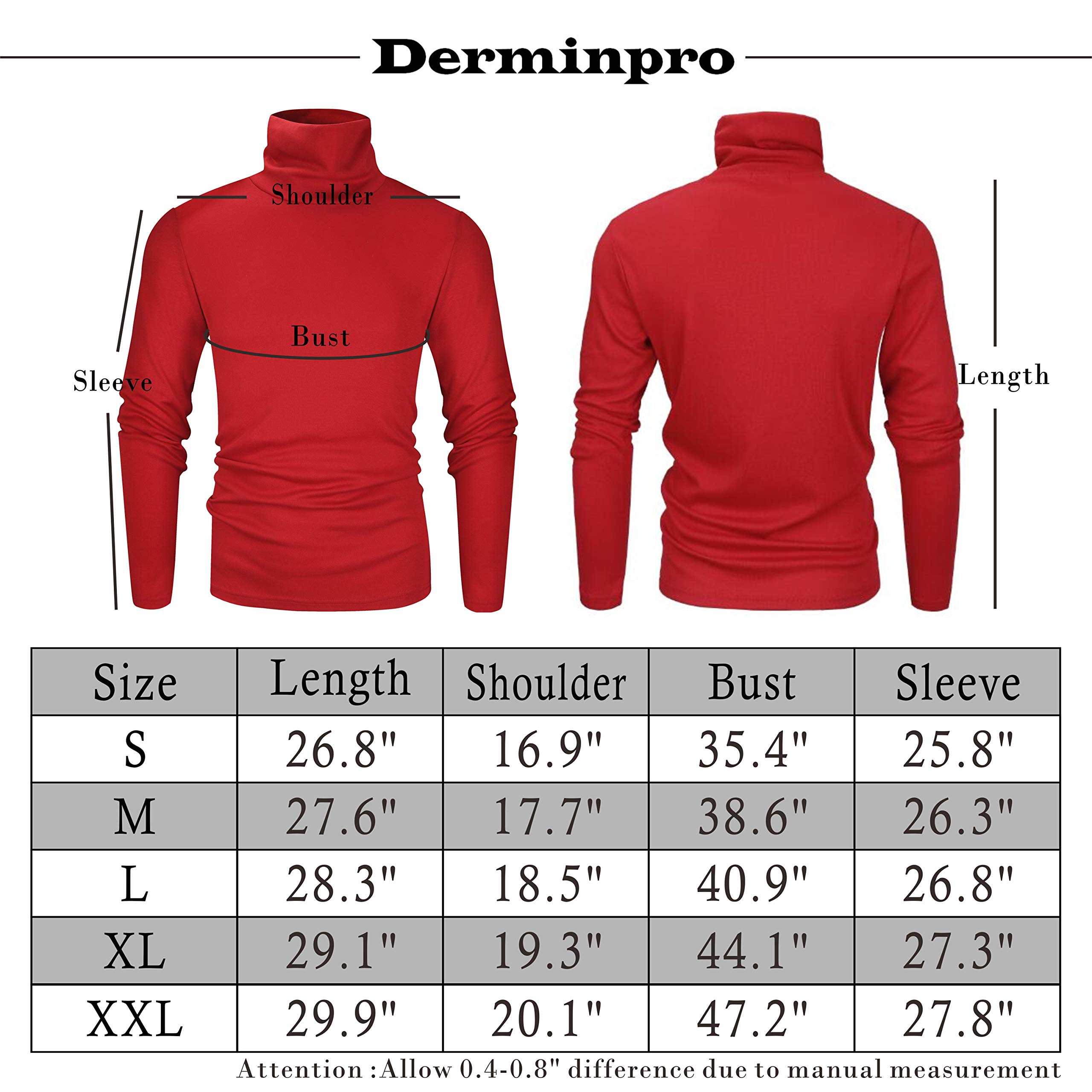 Derminpro Men's Turtleneck Soft Long Sleeve Slim Fit T-Shirt Red X-Large