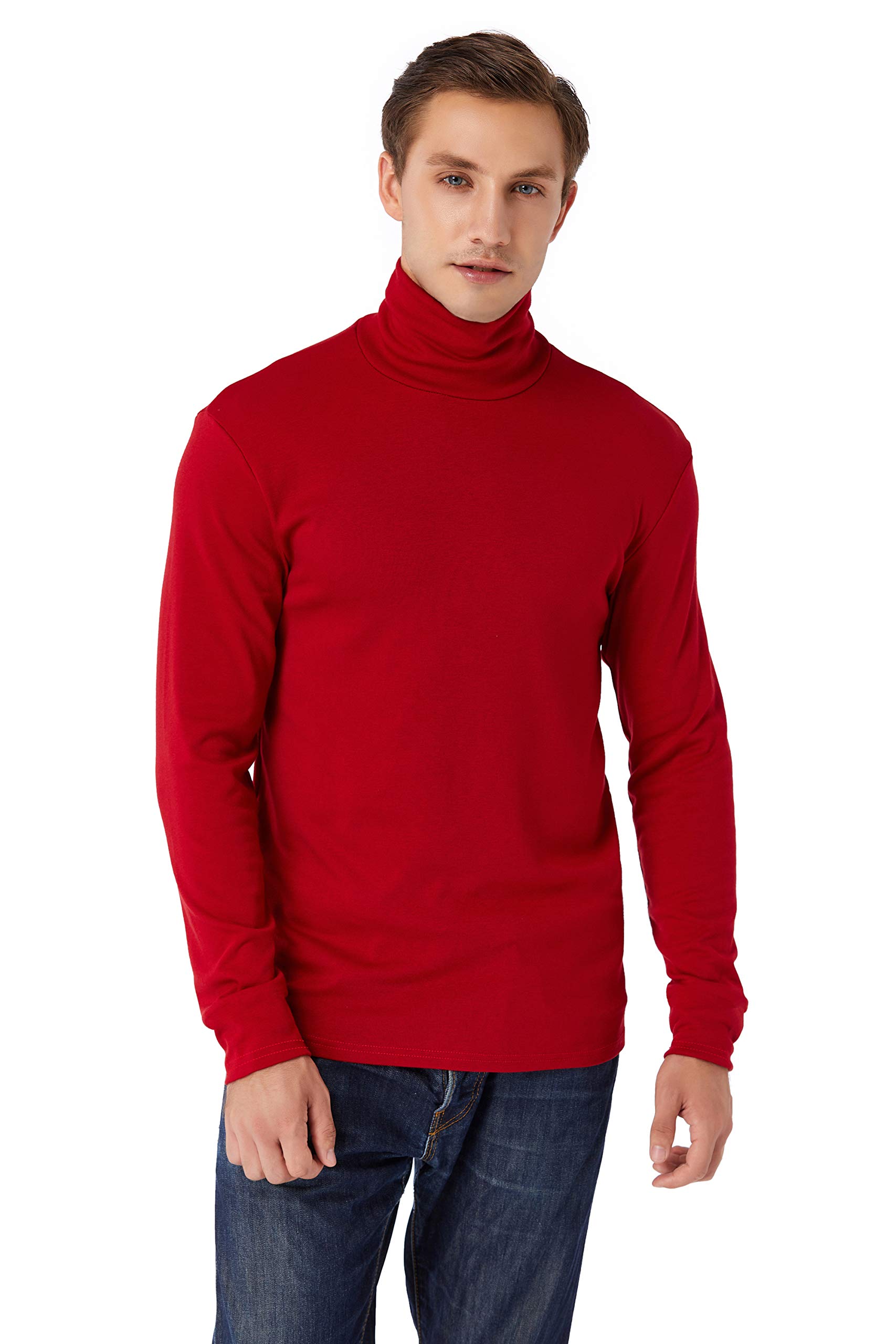 Derminpro Men's Turtleneck Soft Long Sleeve Slim Fit T-Shirt Red X-Large