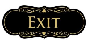 designer exit sign - black/gold - small (1 pack)