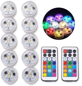 sxstar 10pcs submersible led lights,waterproof underwater lights,battery powered rgb colour changing tea lights with ir remote control for vase, bowls, aquarium and party decoration