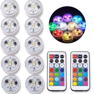 Sxstar 10pcs Submersible LED Lights,Waterproof Underwater Lights,Battery Powered RGB Colour Changing Tea Lights with IR Remote Control for vase, Bowls, Aquarium and Party Decoration