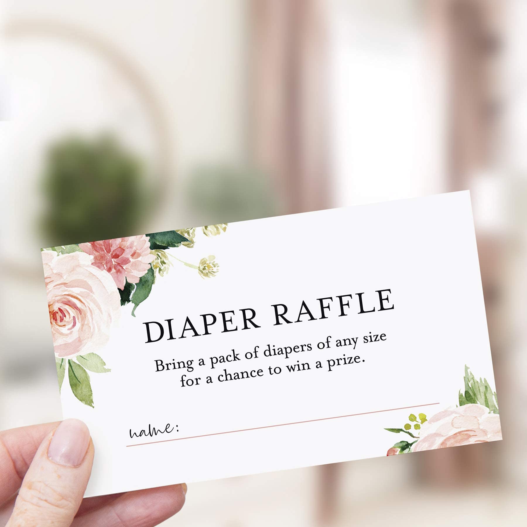 Bliss Collections Diaper Raffle Tickets for Baby Shower, Boho Floral, Invitation Card Inserts for Fun Baby Shower Game with a Chance to Win, 2"x3.5" Cards (50 Cards)