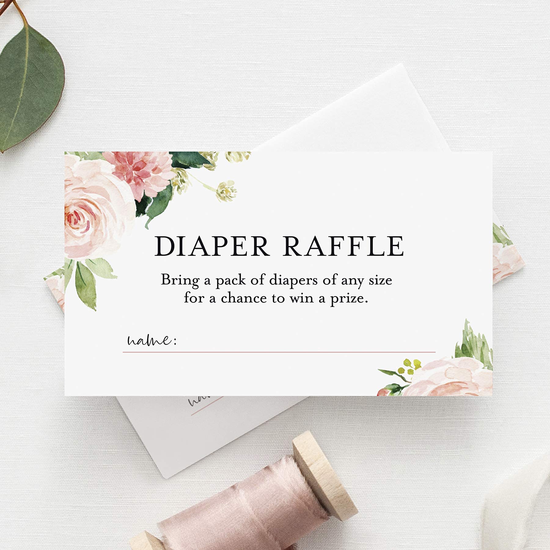 Bliss Collections Diaper Raffle Tickets for Baby Shower, Boho Floral, Invitation Card Inserts for Fun Baby Shower Game with a Chance to Win, 2"x3.5" Cards (50 Cards)