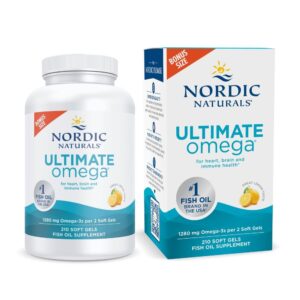 nordic naturals ultimate omega, lemon flavor - 210 soft gels - 1280 mg omega-3 - high-potency omega-3 fish oil with epa & dha - promotes brain & heart health - non-gmo - 105 servings