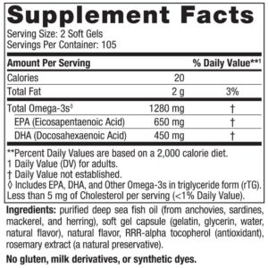 Nordic Naturals Ultimate Omega, Lemon Flavor - 210 Soft Gels - 1280 mg Omega-3 - High-Potency Omega-3 Fish Oil with EPA & DHA - Promotes Brain & Heart Health - Non-GMO - 105 Servings