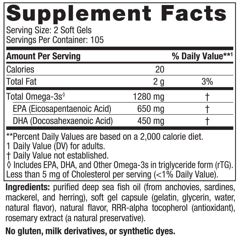Nordic Naturals Ultimate Omega, Lemon Flavor - 210 Soft Gels - 1280 mg Omega-3 - High-Potency Omega-3 Fish Oil with EPA & DHA - Promotes Brain & Heart Health - Non-GMO - 105 Servings