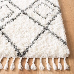 SAFAVIEH Moroccan Tassel Shag Collection Area Rug - 5'3" x 7'6", Ivory & Dark Grey, Boho Design, Non-Shedding & Easy Care, 1.5-inch Thick Ideal for High Traffic Areas in Living Room, Bedroom (MTS335A)