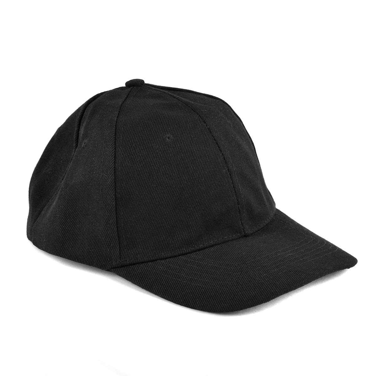 6-Panel Plain Baseball Cap - Adjustable Velcro Hat with no Logo Black