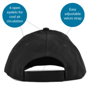 6-Panel Plain Baseball Cap - Adjustable Velcro Hat with no Logo Black