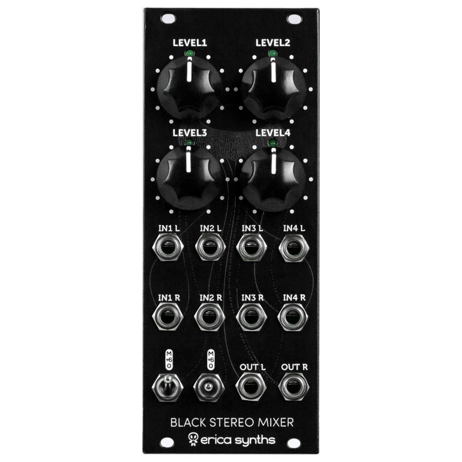 Erica Synths Black Stereo Mixer V3 Four Stereo Input Eurorack Mixer Module