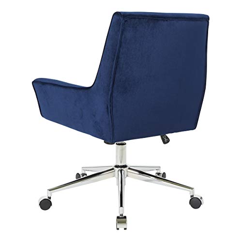 OSP Home Furnishings Quinn Mid-Century Style Plush Office Chair with Back Button Tufting and Chrome Finish Steel Base, Midnight Blue Velvet