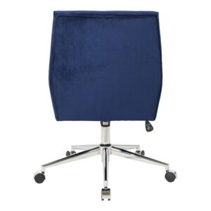 OSP Home Furnishings Quinn Mid-Century Style Plush Office Chair with Back Button Tufting and Chrome Finish Steel Base, Midnight Blue Velvet