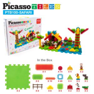 Picasso Toys PTB100 100pcs Hedgehog Block 3D Building Blocks Tiles Safari Theme Set Learning Playset STEM Toy Set Educational Kit Child Brain Development Preschool Kindergarten Toy for Age 3 & Up