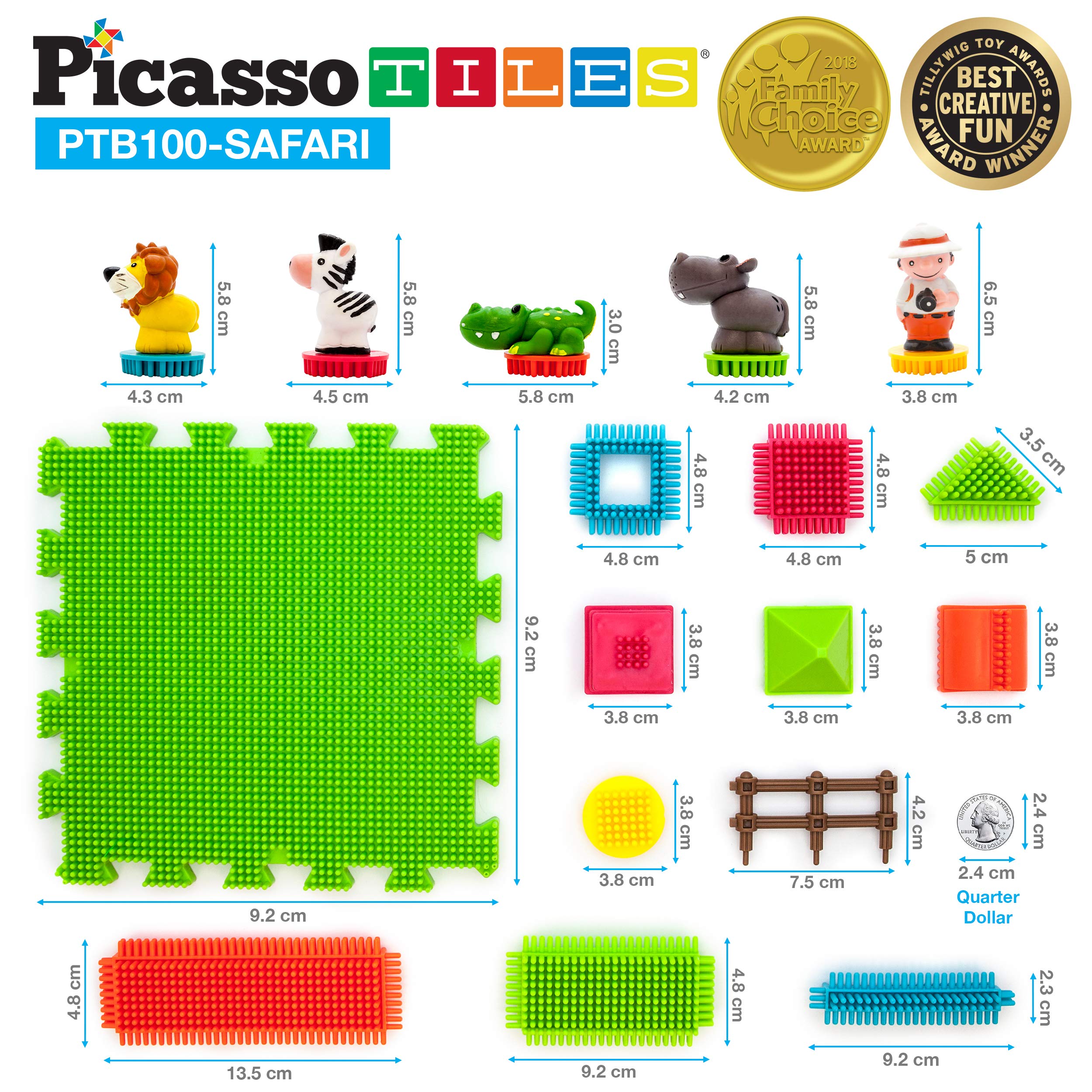 Picasso Toys PTB100 100pcs Hedgehog Block 3D Building Blocks Tiles Safari Theme Set Learning Playset STEM Toy Set Educational Kit Child Brain Development Preschool Kindergarten Toy for Age 3 & Up