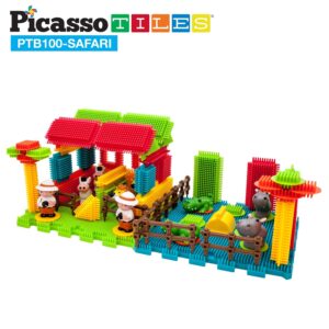 Picasso Toys PTB100 100pcs Hedgehog Block 3D Building Blocks Tiles Safari Theme Set Learning Playset STEM Toy Set Educational Kit Child Brain Development Preschool Kindergarten Toy for Age 3 & Up