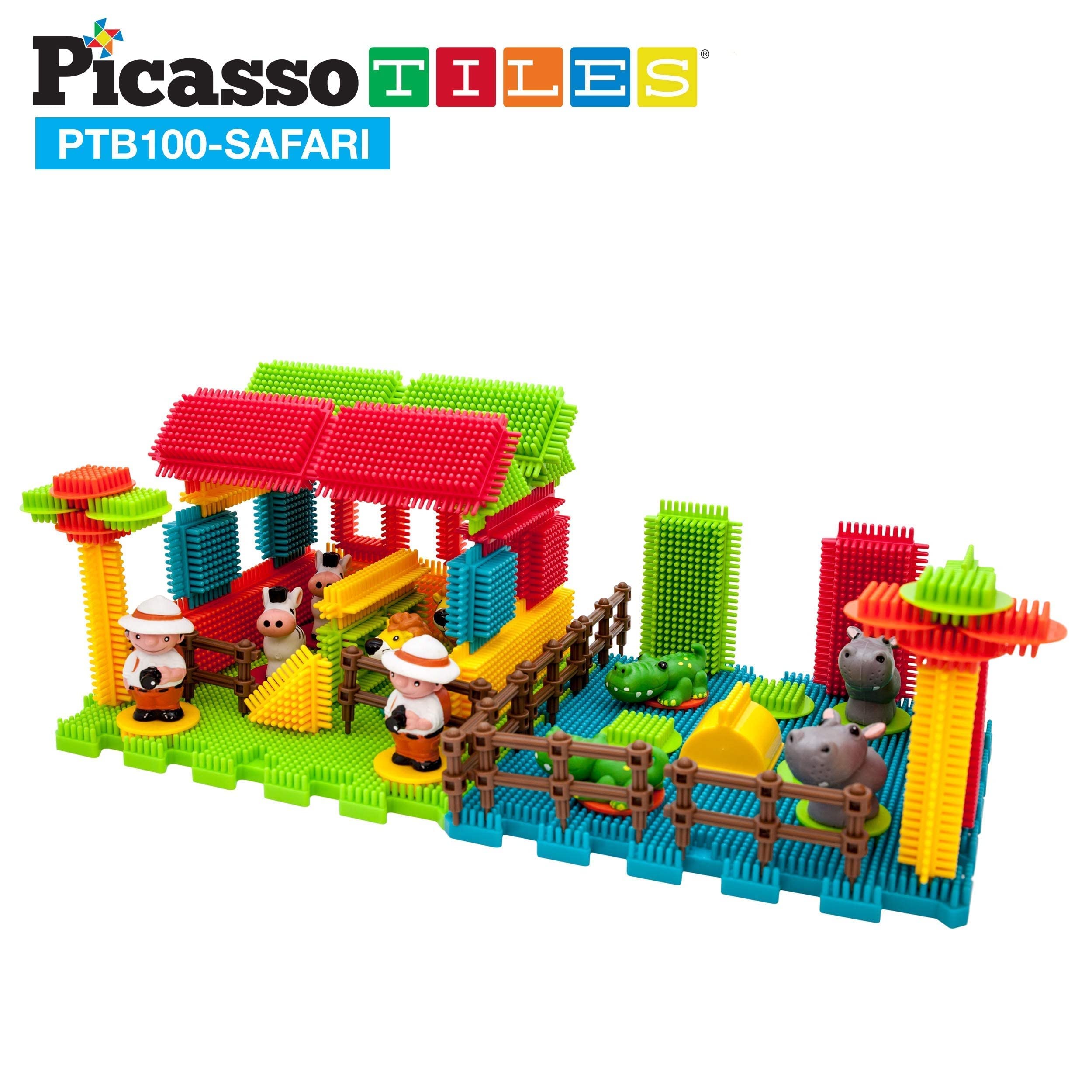 Picasso Toys PTB100 100pcs Hedgehog Block 3D Building Blocks Tiles Safari Theme Set Learning Playset STEM Toy Set Educational Kit Child Brain Development Preschool Kindergarten Toy for Age 3 & Up