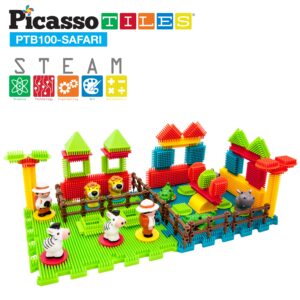 Picasso Toys PTB100 100pcs Hedgehog Block 3D Building Blocks Tiles Safari Theme Set Learning Playset STEM Toy Set Educational Kit Child Brain Development Preschool Kindergarten Toy for Age 3 & Up