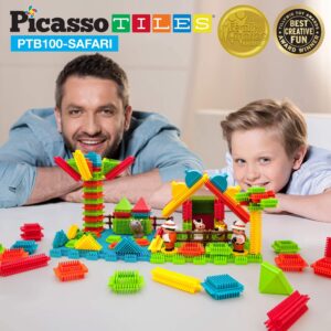 Picasso Toys PTB100 100pcs Hedgehog Block 3D Building Blocks Tiles Safari Theme Set Learning Playset STEM Toy Set Educational Kit Child Brain Development Preschool Kindergarten Toy for Age 3 & Up