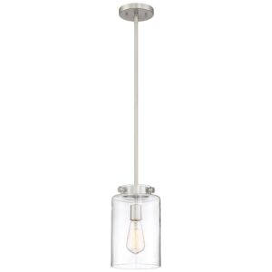 home decorators collection 1-light brushed nickel mini pendant with clear glass shade