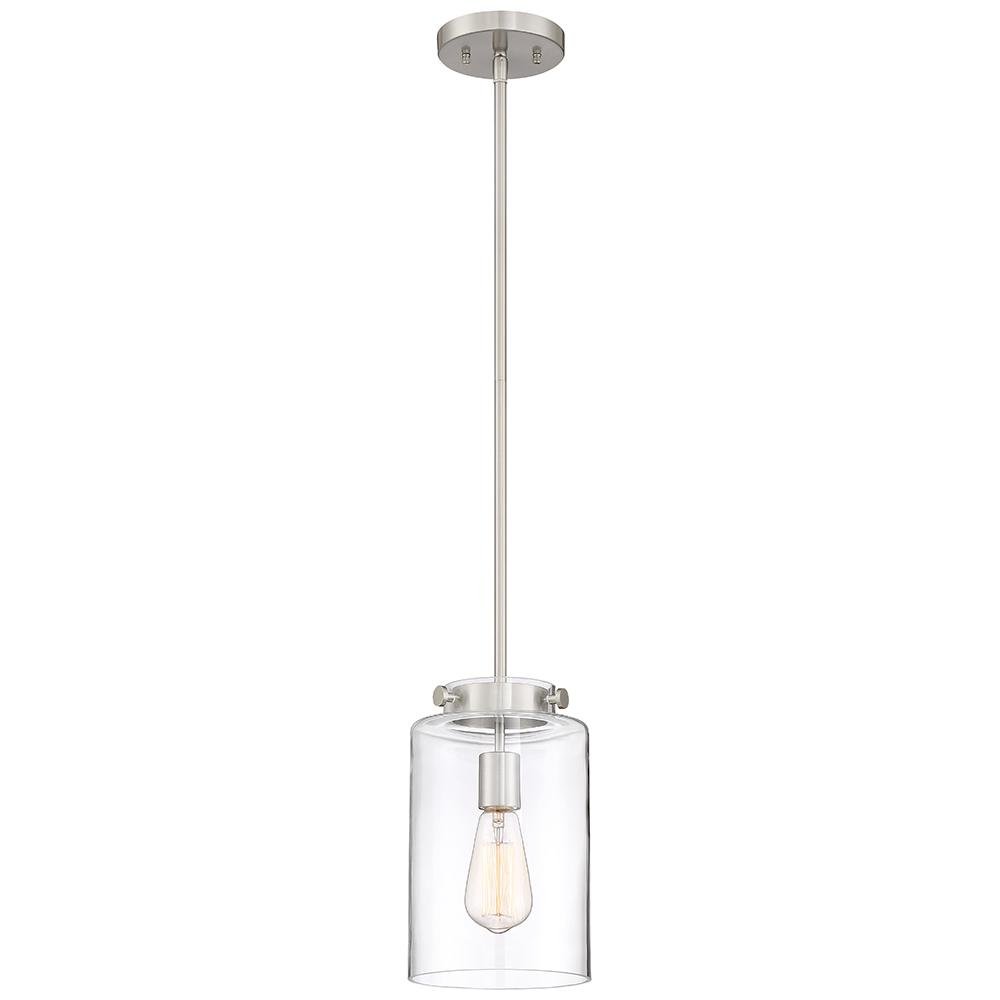 Home Decorators Collection 1-Light Brushed Nickel Mini Pendant with Clear Glass Shade