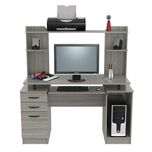 Inval Computer Work Center with Hutch, Smoke Oak