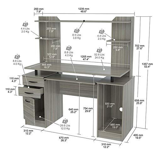 Inval Computer Work Center with Hutch, Smoke Oak