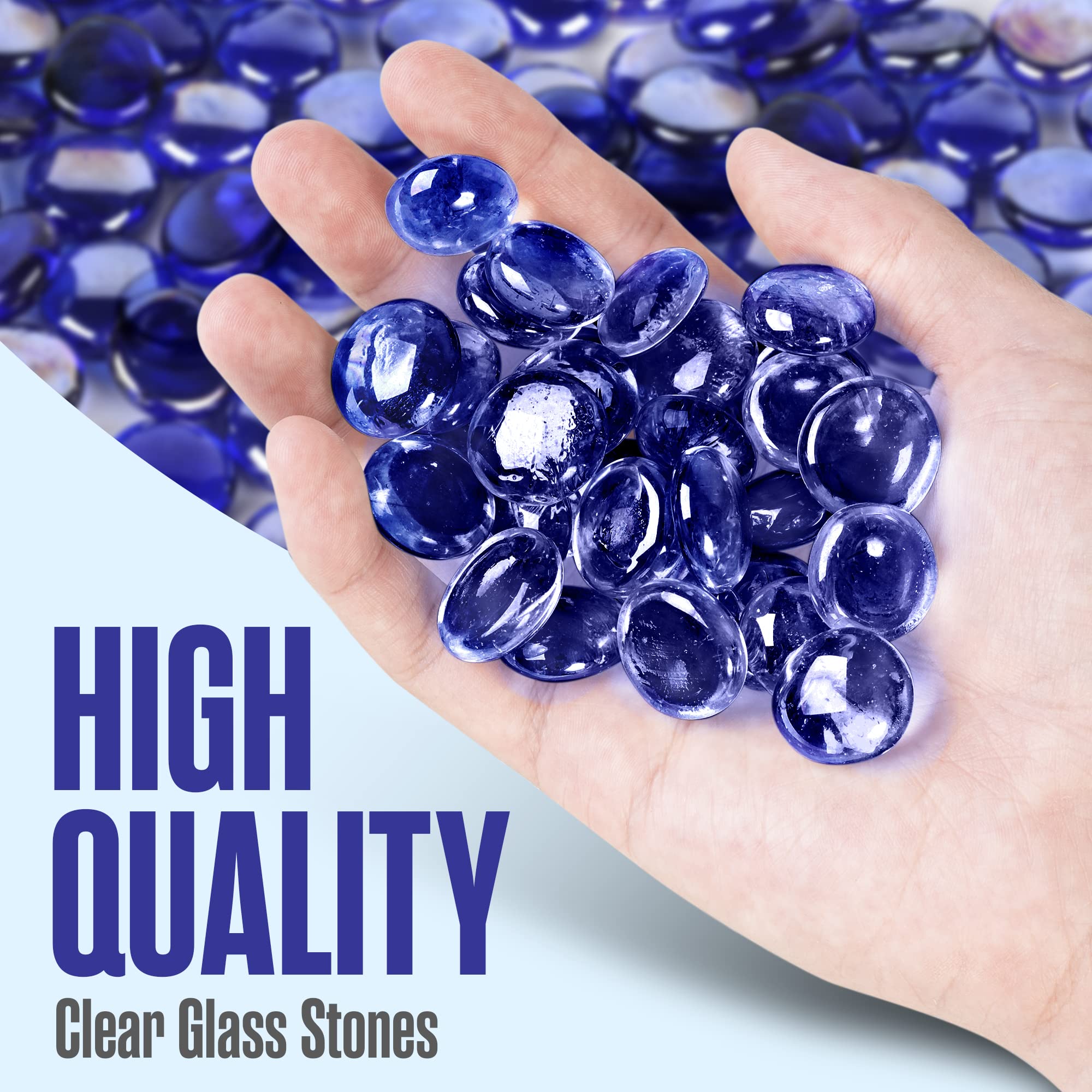 Houseables Glass Stone, Marbles, Pebbles for Vases, Blue, 5 LB, 400-500 Stones, Flat Bottom, Round Top Rocks, Bowl Filler Gems, Iridescent Decor, Decorative Centerpieces, Fire Beads, Florist, Aquarium