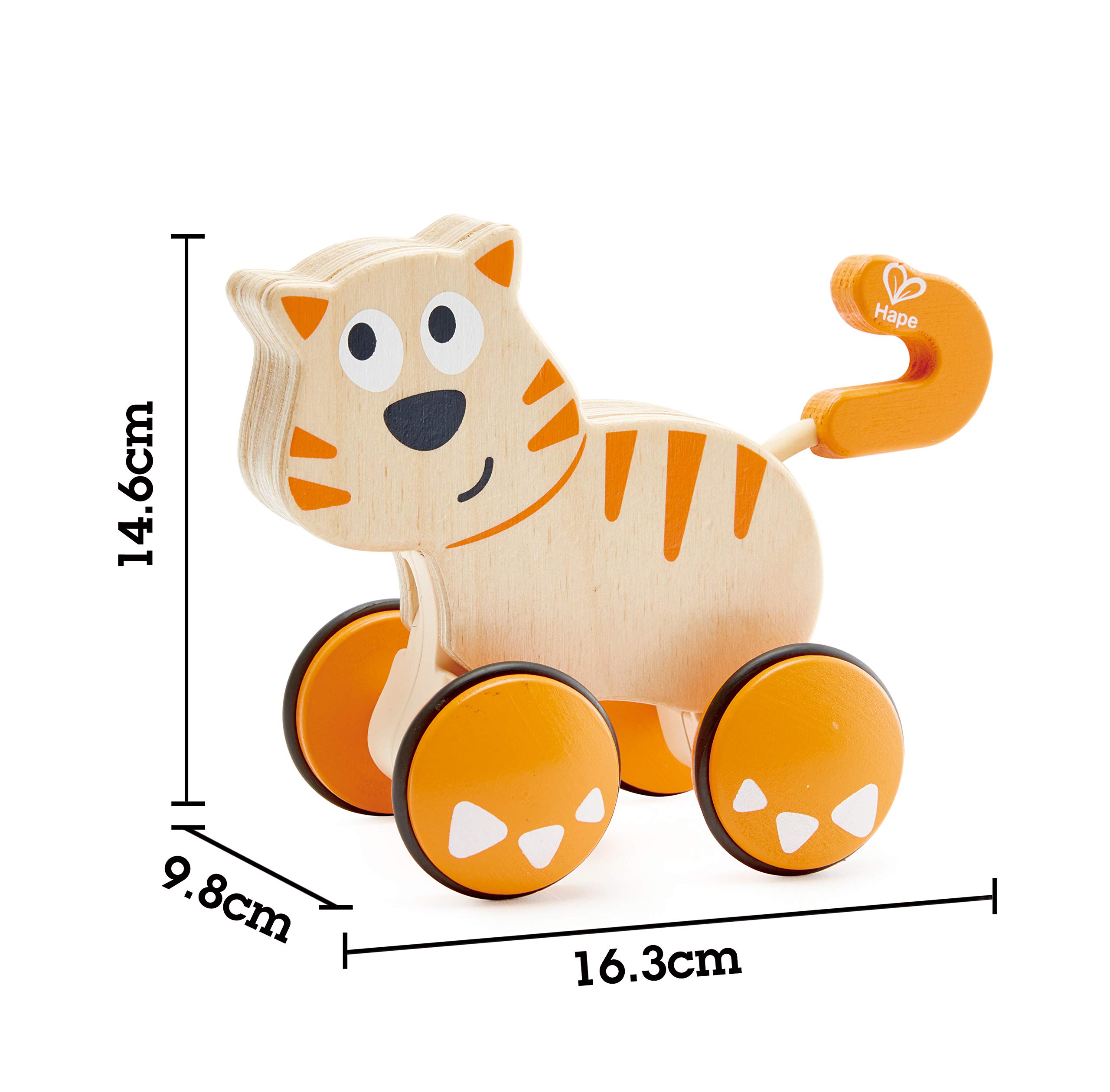 Hape Dante Push and Go | Wooden Push, Release & Go Cat Toddler Toy with Wheels