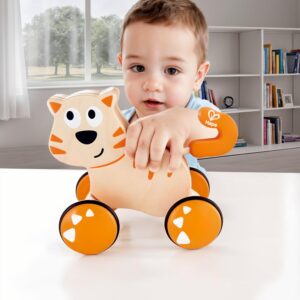 Hape Dante Push and Go | Wooden Push, Release & Go Cat Toddler Toy with Wheels