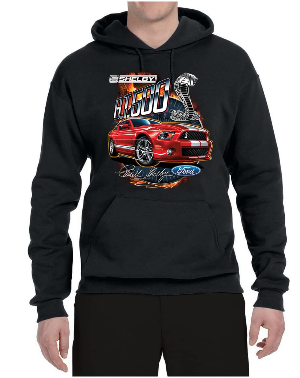 Wild Bobby Shelby GT500 Cobra Official Ford Motors Design Cars and Trucks Unisex Graphic Hoodie Sweatshirt, Black, X-Large