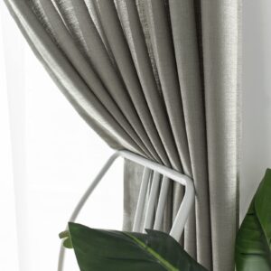 Melodieux Grey Semi Sheer Curtains 84 Inches Long for Living Room - Linen Look Bedroom Grommet Top Voile Drapes, 52 by 84 Inch (2 Panels)