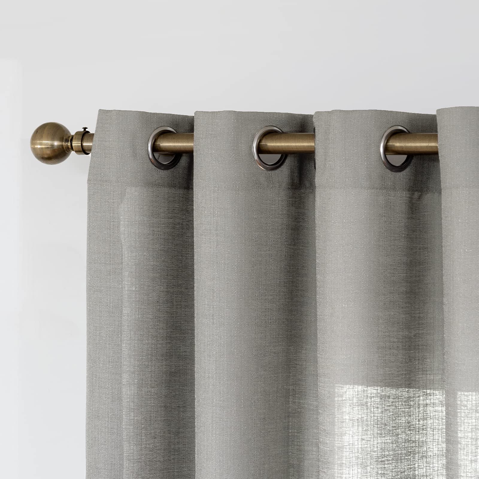 Melodieux Grey Semi Sheer Curtains 84 Inches Long for Living Room - Linen Look Bedroom Grommet Top Voile Drapes, 52 by 84 Inch (2 Panels)