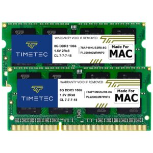 timetec 16gb kit(2x8gb) compatible for apple ddr3 1067mhz / 1066mhz pc3-8500 ram for mac book (mid 2010 13-inch), mac book pro (mid 2010 13-inch), imac (late 2009 27-inch), mac mini (mid 2010) mac ram