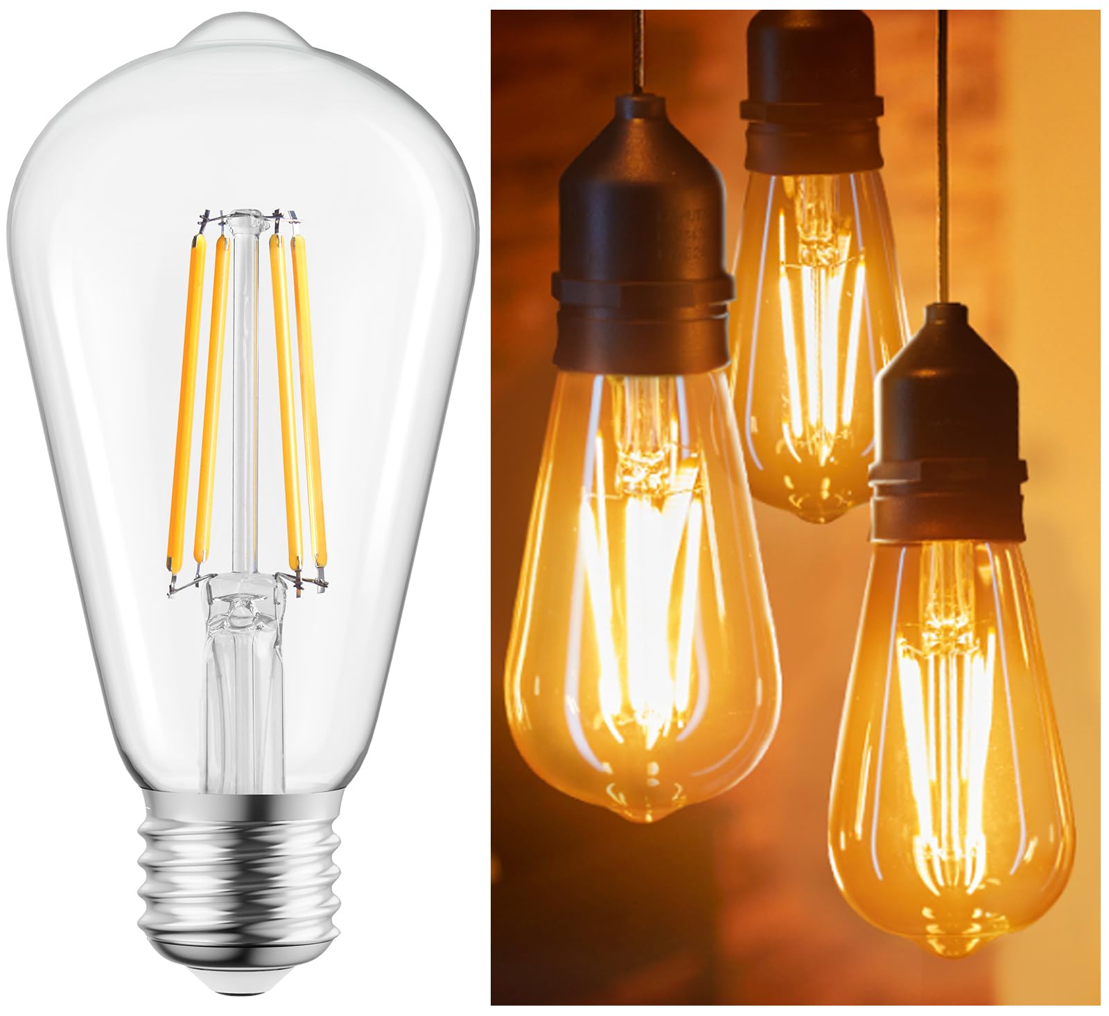 Edison Light Bulbs, Brightown 4 Packs Vintage 60 Watt Incandescent Light Bulbs E26 Base Dimmable Decorative Antique Filament Light Bulbs 252 Lumens, Amber Warm…