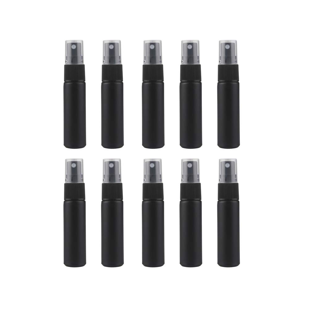 Constore 10ml Matt Black Frosted Glass Spray Bottle Fine Mist Atomizers Empty Refillable Sample Perfume Vials Travel Portable Sample Cosmetic Container With Black Sprayer-10 Pack