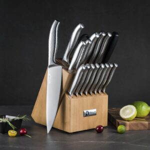 knife sets for kitchen with block, bill.f 18 pieces set of knives for kitchen with block and sharpener, stainless steel knife set with steak knives set of 8 and scissors chef knife professional