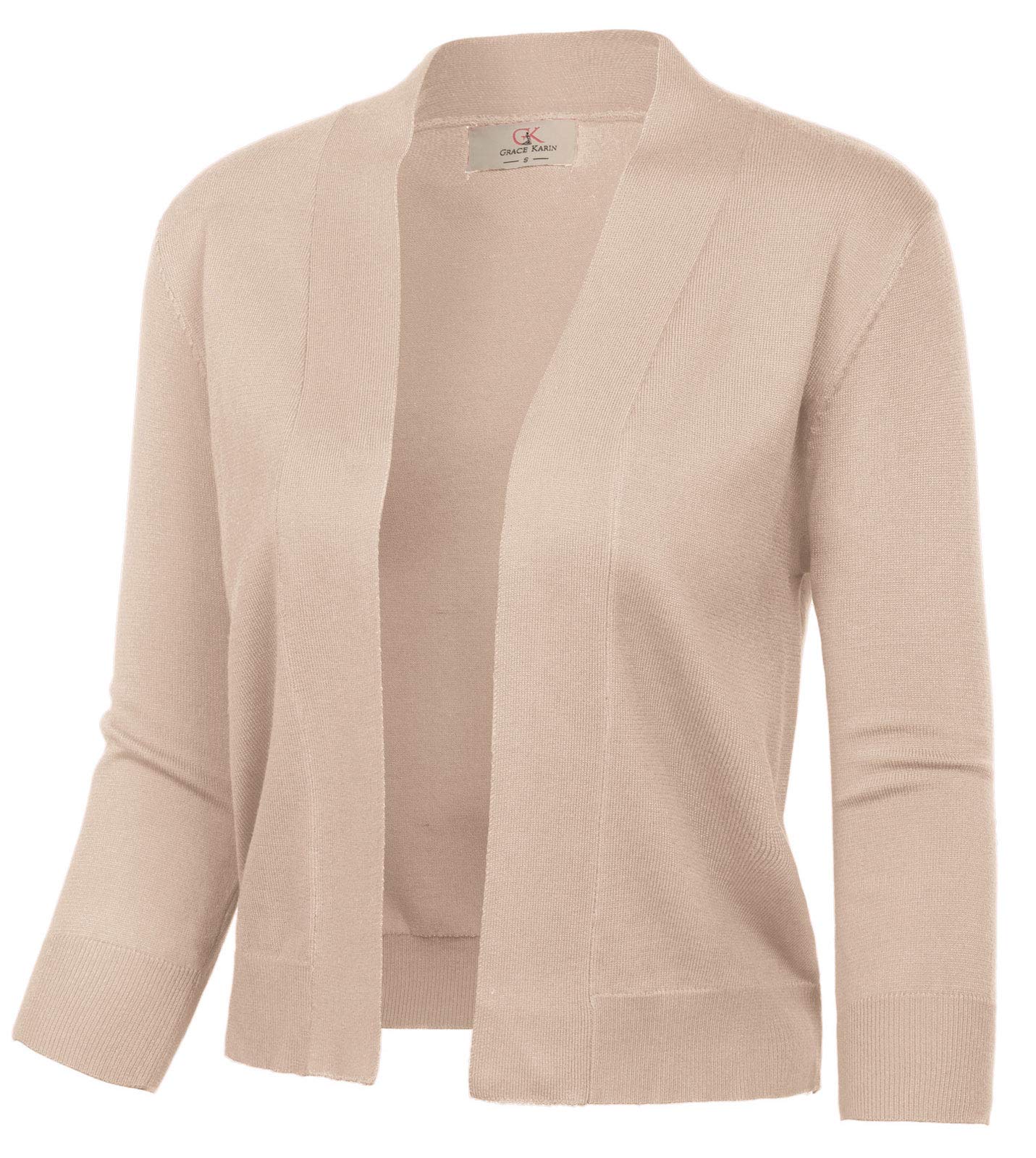 GRACE KARIN Women's Classic Sweaters Plus Size Open Front Shrug Cropped Bolero Jacket for Cocktail Party Dress(Khaki,XXL)