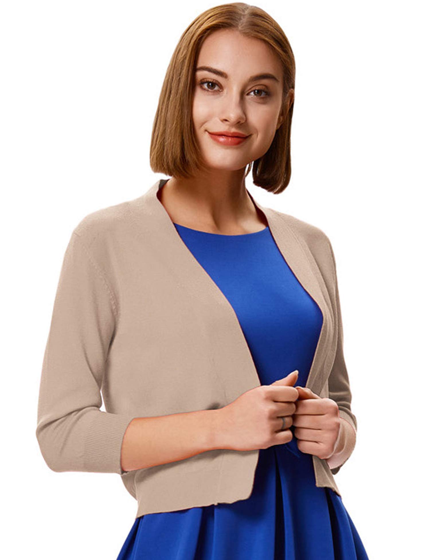 GRACE KARIN Women's Classic Sweaters Plus Size Open Front Shrug Cropped Bolero Jacket for Cocktail Party Dress(Khaki,XXL)