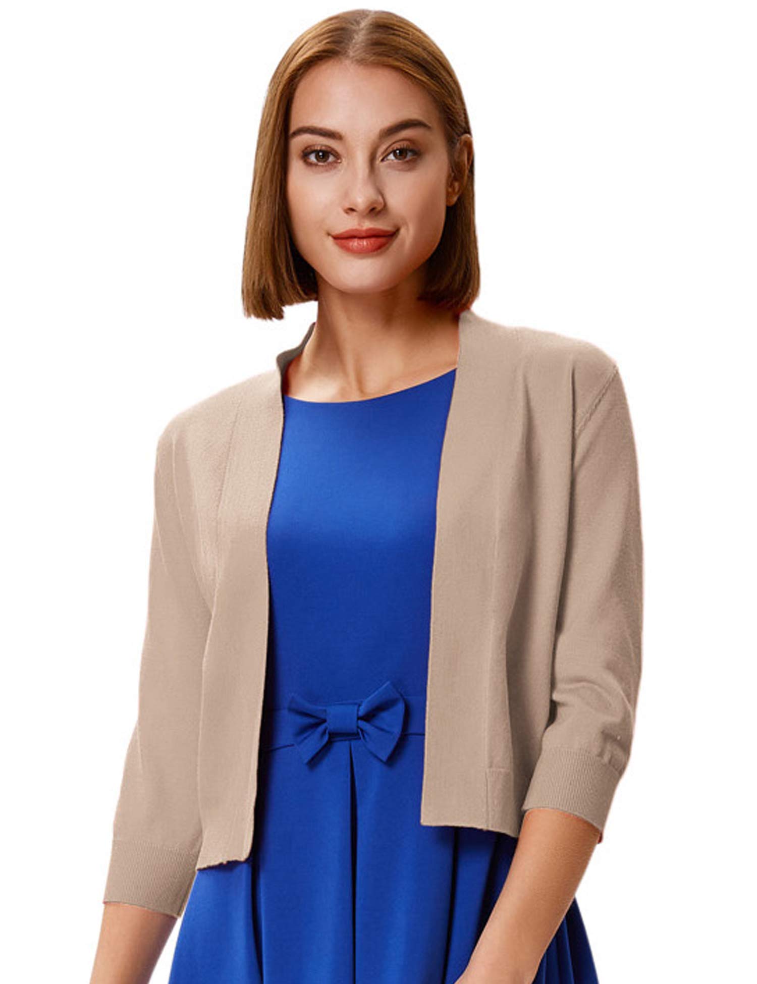 GRACE KARIN Women's Classic Sweaters Plus Size Open Front Shrug Cropped Bolero Jacket for Cocktail Party Dress(Khaki,XXL)