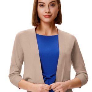 GRACE KARIN Women's Classic Sweaters Plus Size Open Front Shrug Cropped Bolero Jacket for Cocktail Party Dress(Khaki,XXL)